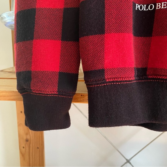 Polo Ralph Lauren Polo Bear Fleece Red Black Check Hoodie Sweatshirt - Picture 9 of 11